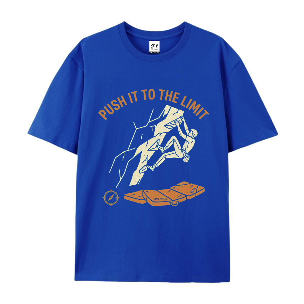 Outdoor Youth Adventure - Herren Kletter-Grafik-T-Shirt Blau Kurzarm Push It